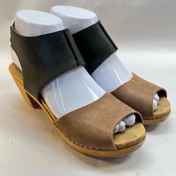 Nina Z Anthropologie Leather & Wood Clog Sandals Made in Sweden Sz 36/US 5-6 - Picture 1 of 8